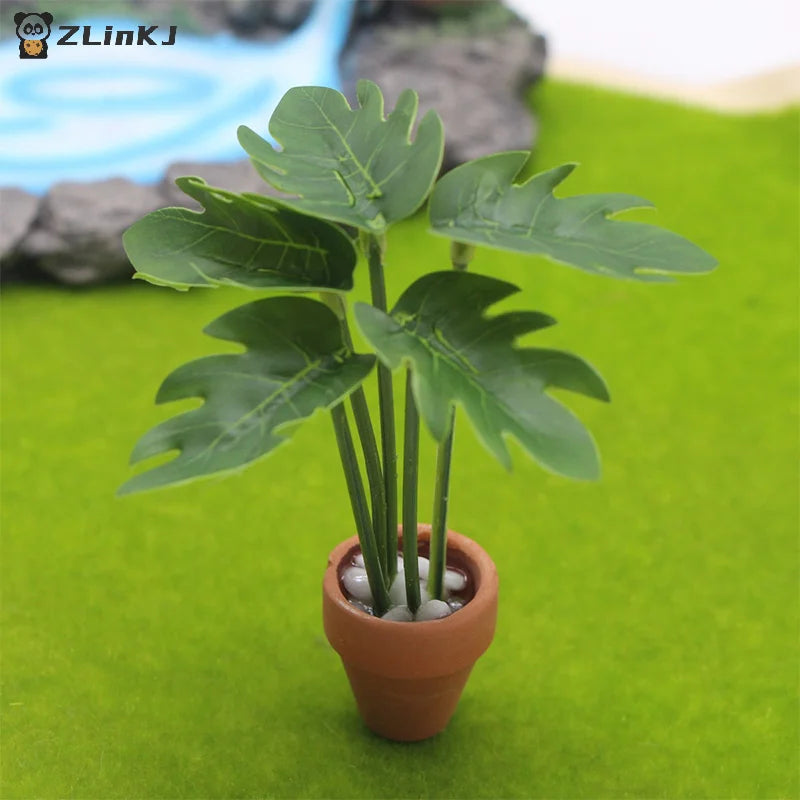 ▶1Pcs 1:12 Dollhouse Simulation Green Plant Potted Model Doll Home Living Room Decoration Micro Landscape Garden Scene Ornament Zpaxo