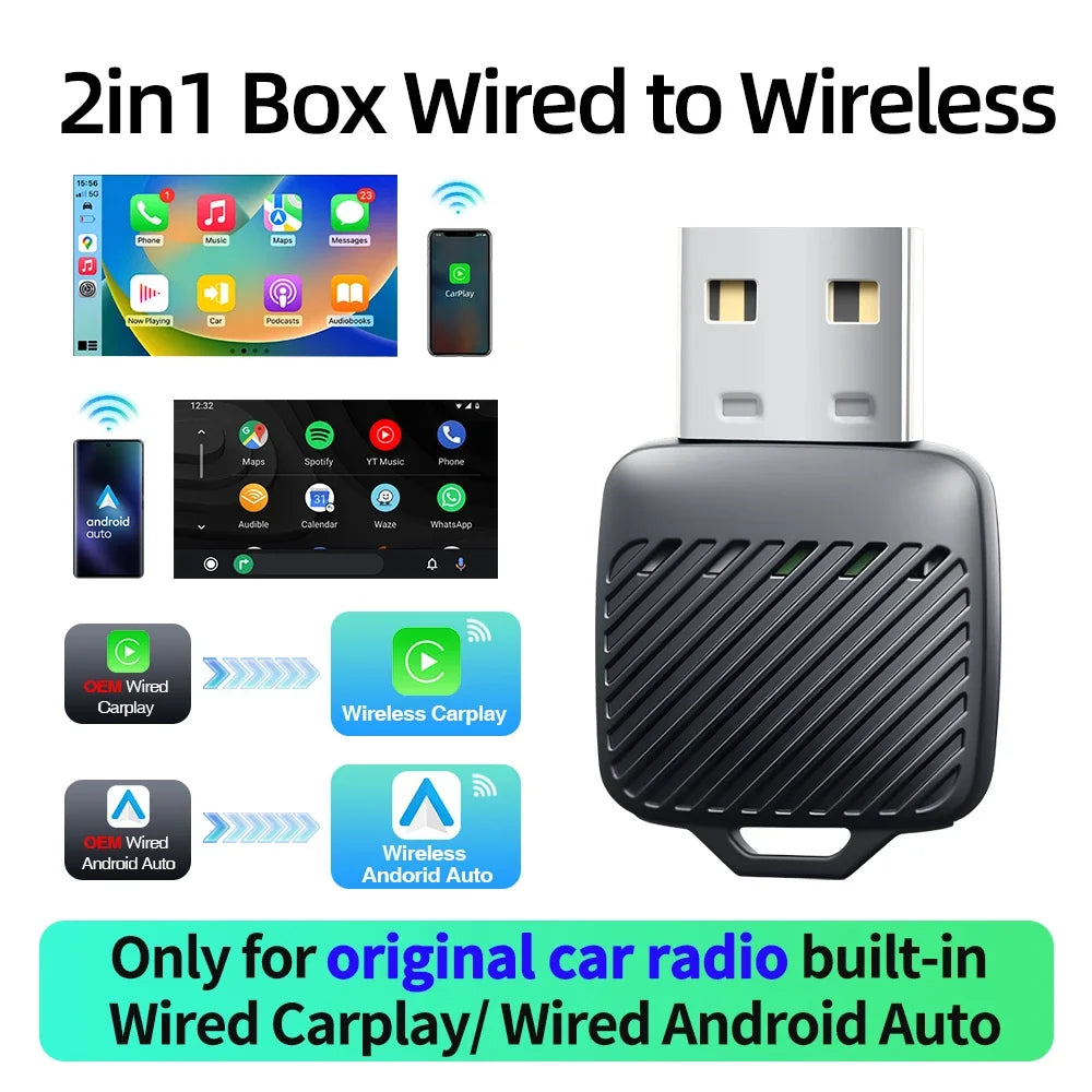 Wireless Carplay Android Auto 1 Adapter AI Smart Box Dongle Wired Car Zpaxo