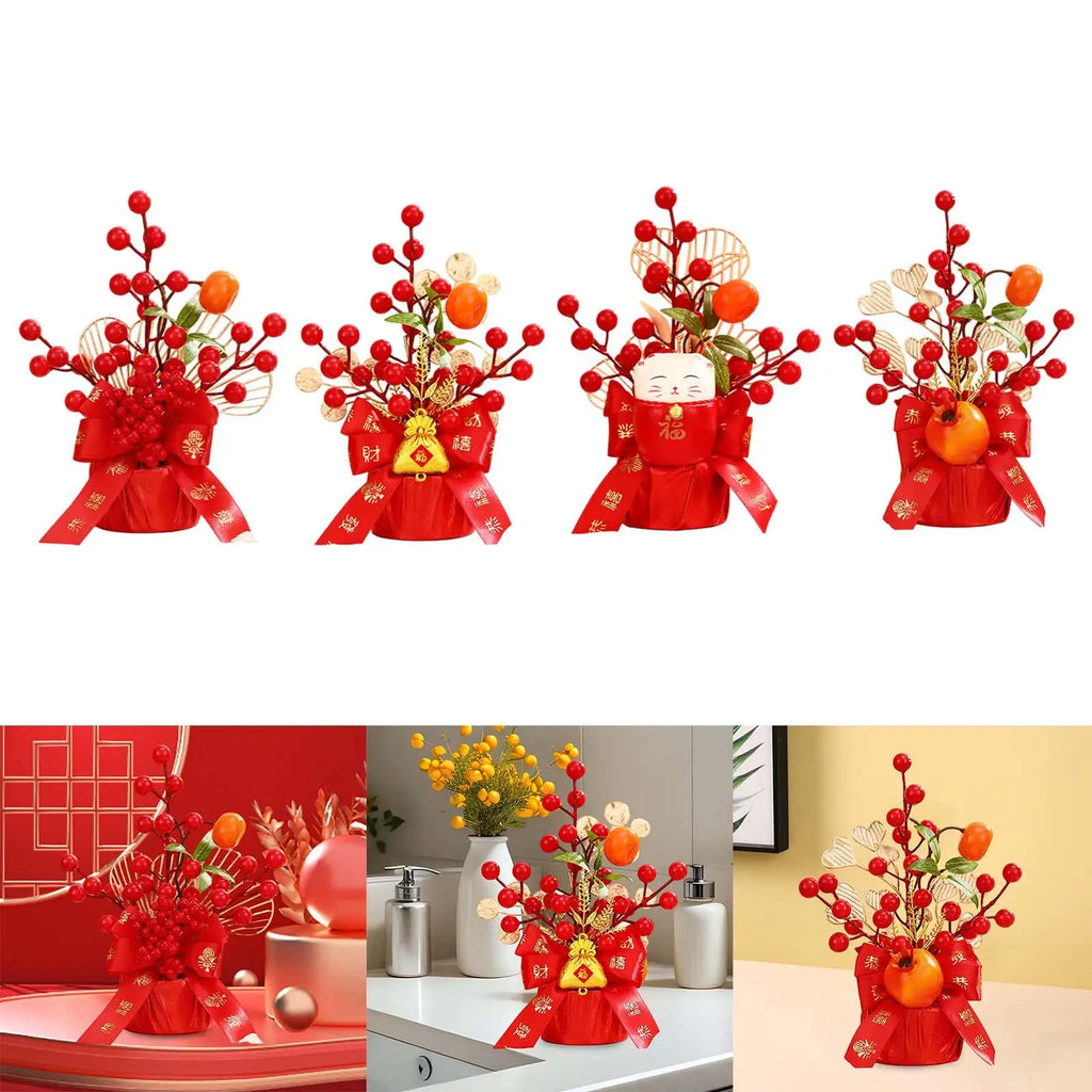 Chinese Lunar Year Decoration Gift Lucky Tree Artificial Potted for China Spring Festival Office Birthday Graduation Wedding Zpaxo