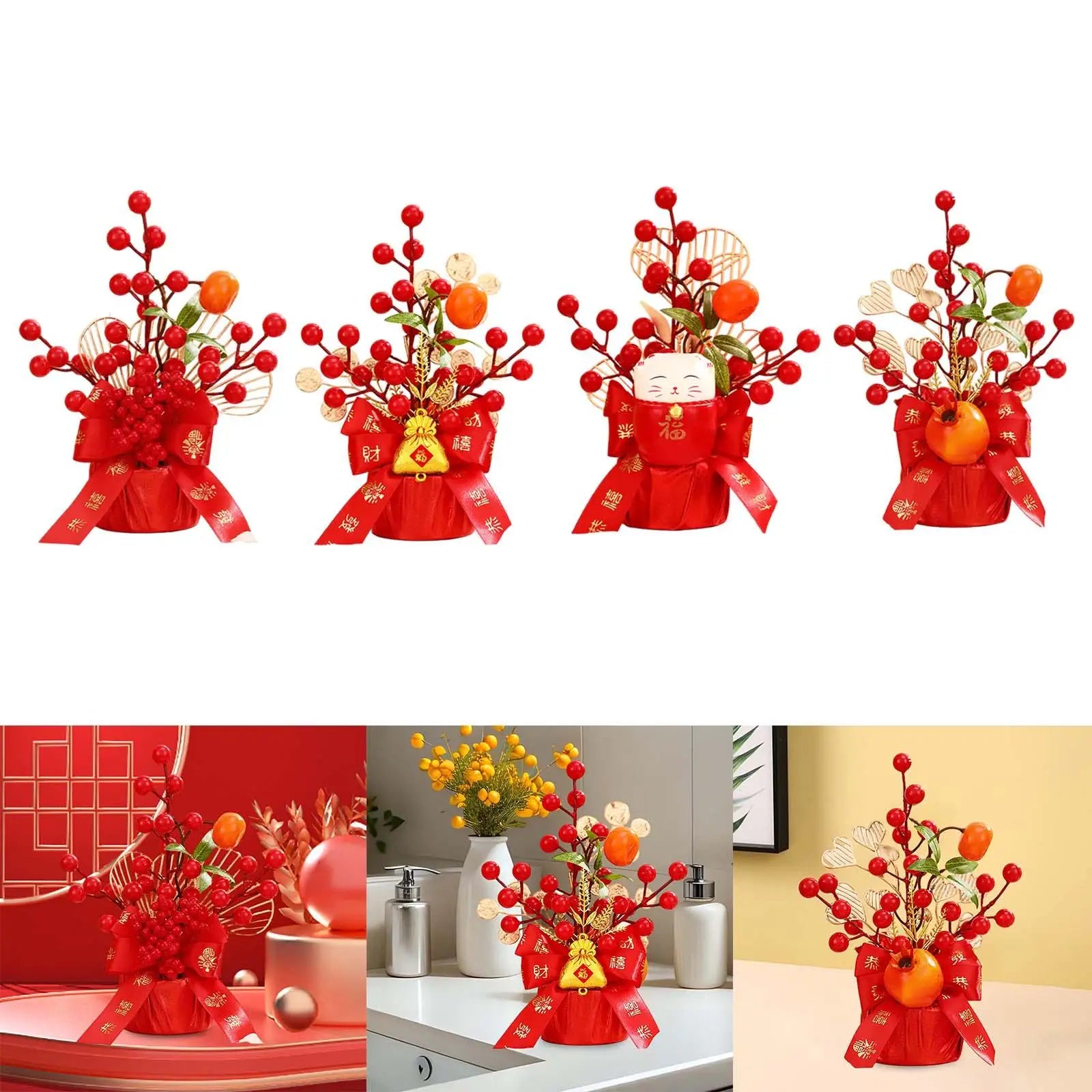 Chinese Lunar Year Decoration Gift Lucky Tree Artificial Potted for China Spring Festival Office Birthday Graduation Wedding Zpaxo