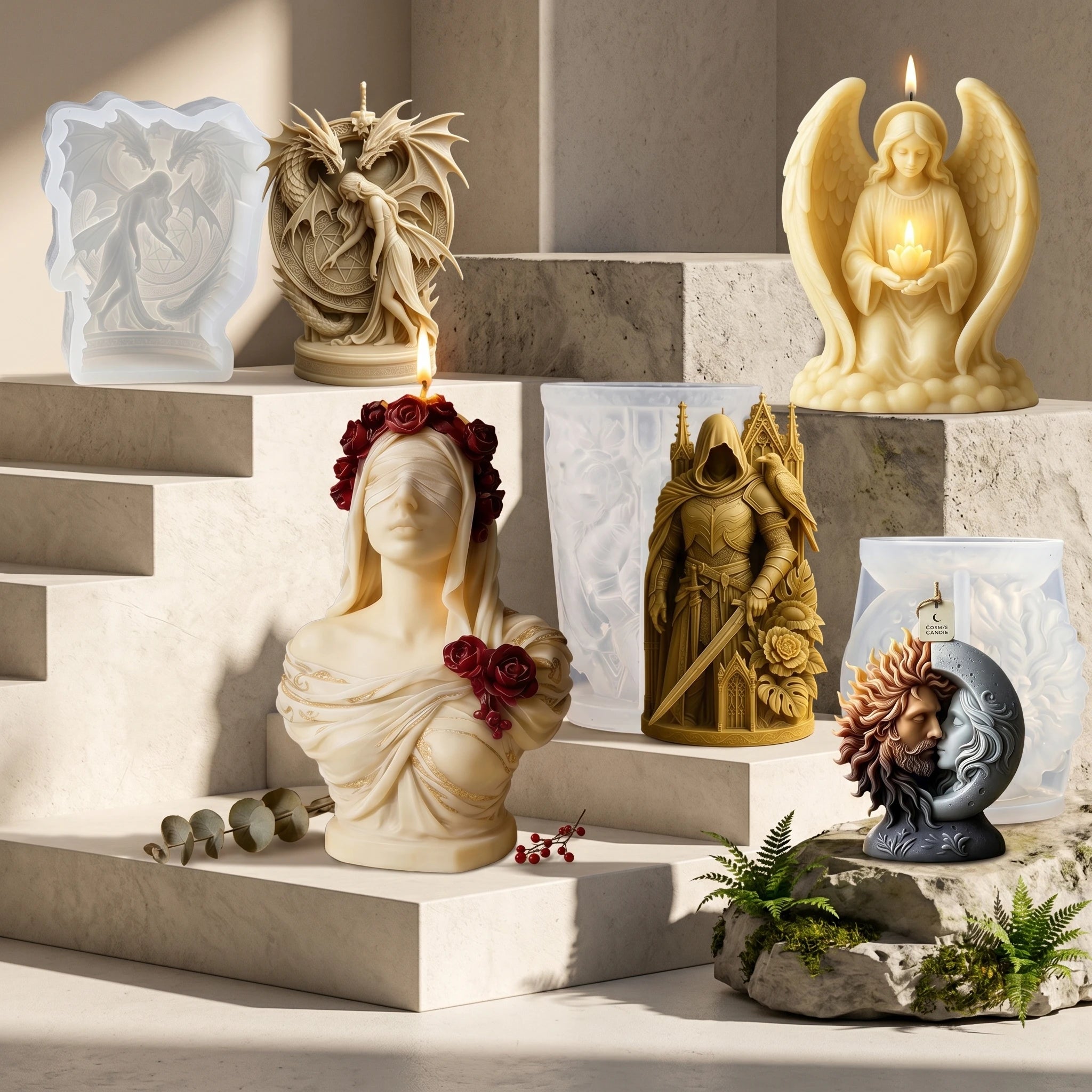3D Human Sculpture Candle Silicone Mold Religious Virgin Angel Fairy Goddess Warrior Figure Aroma Soap Wax Craft Mold Home Decor Zpaxo