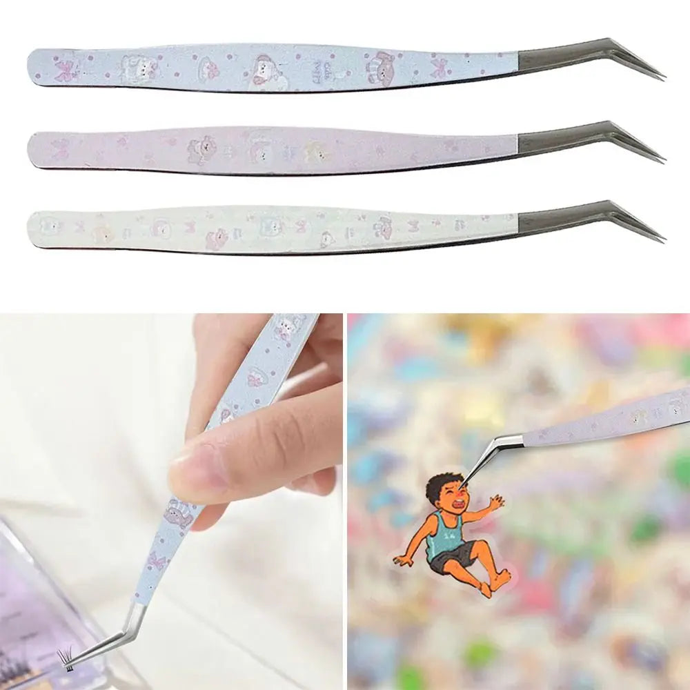 Metal Curved Stickers Tweezers High Precision Cartoon Lashes Extension Tweezer Anti-static Eyelash Curler Beauty Makeup Tools Zpaxo