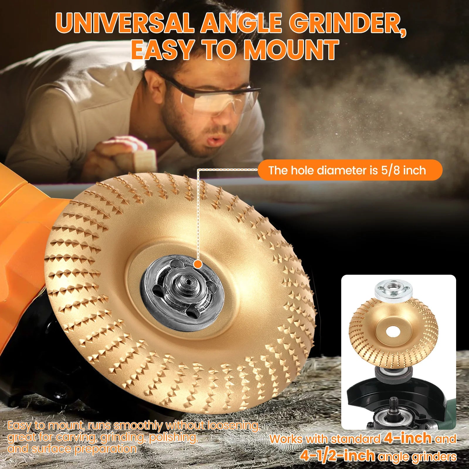 Wood Carving Disc Set For Angle Grinder 16mm A3 Steel Anti Clog Shaping Sanding Wheel Flat Curved Beveled For Woodworking Stump Zpaxo
