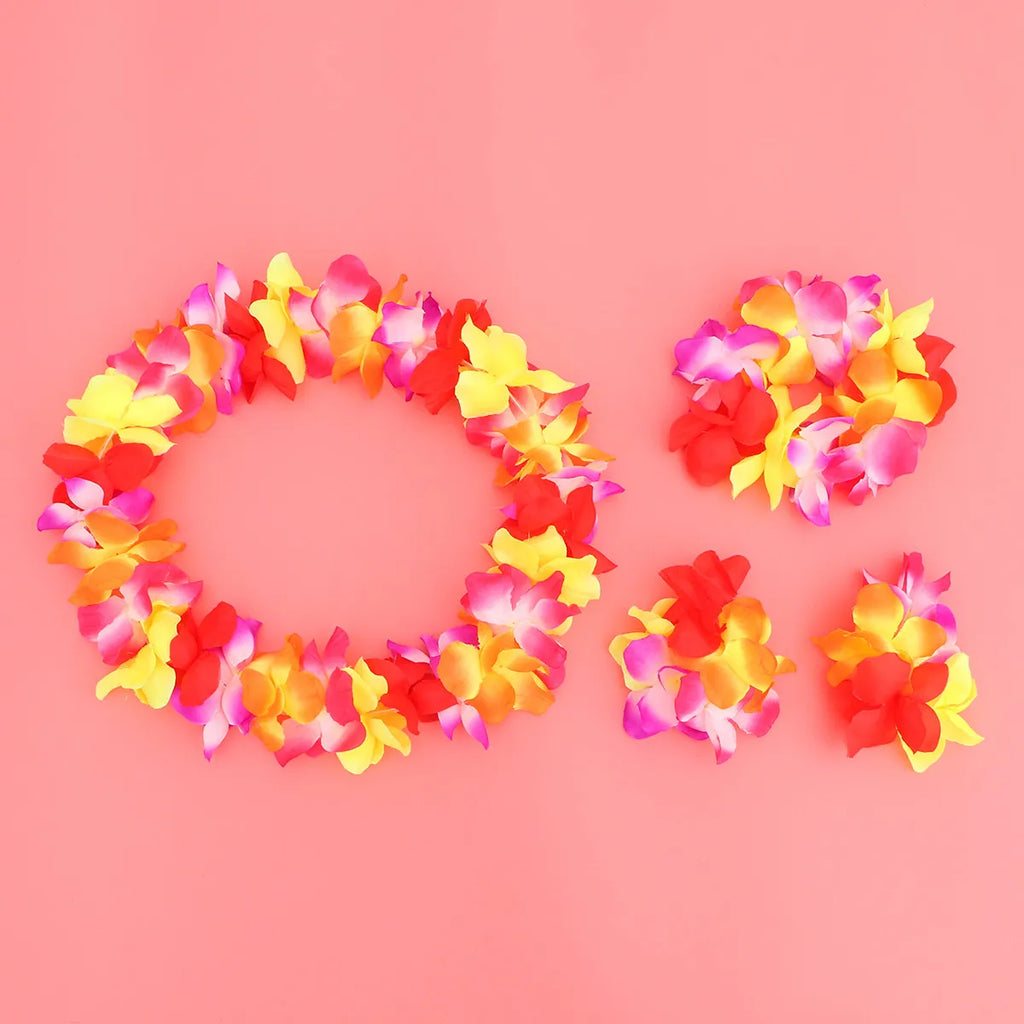 4Pcs Colorful Flower Decoration Set Necklace Headband Bracelet Garland for Tropical Party Beach Event Wall Hanging Use Zpaxo other