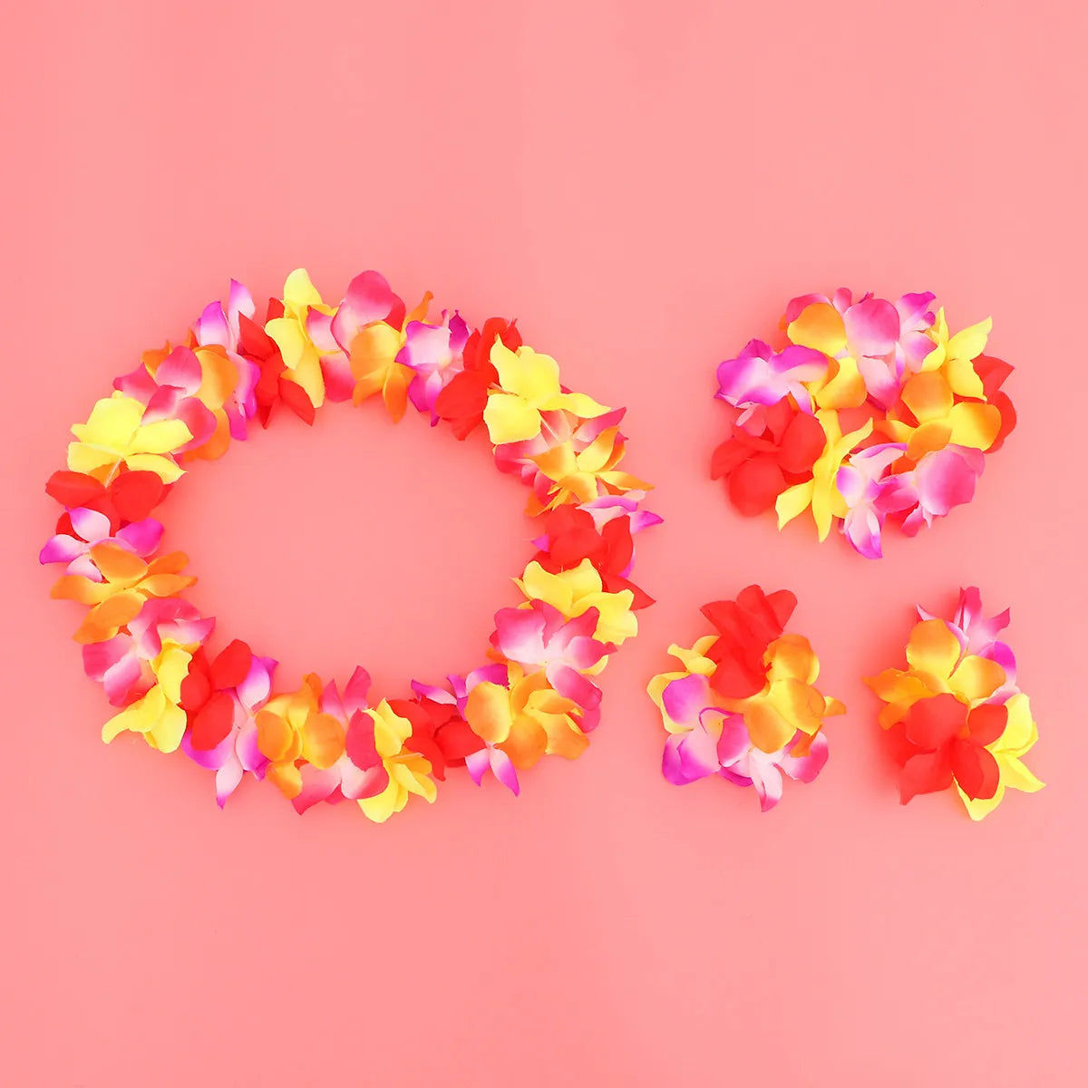 4Pcs Colorful Flower Decoration Set Necklace Headband Bracelet Garland for Tropical Party Beach Event Wall Hanging Use Zpaxo other