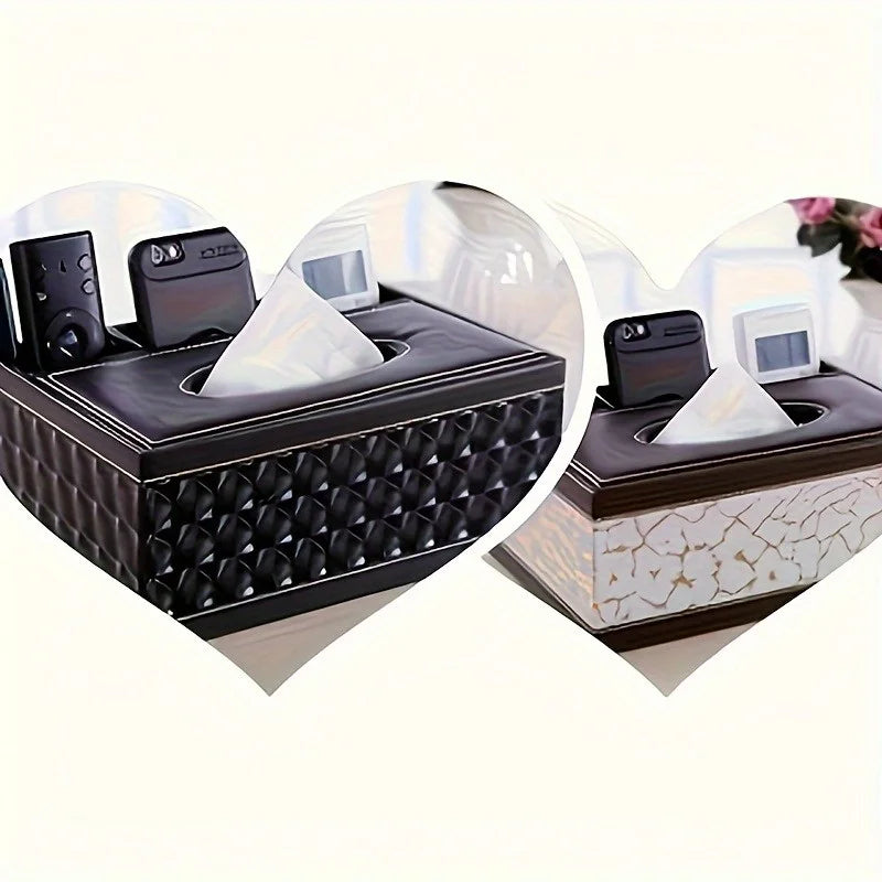 Elegant Faux Leather Tissue Box Cover Remote Holder Stylish Living