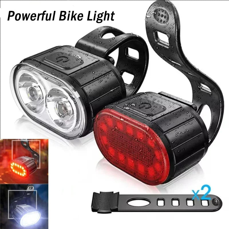 USB Rechargeable Bike Light Set – Front & Rear, 4 Modes