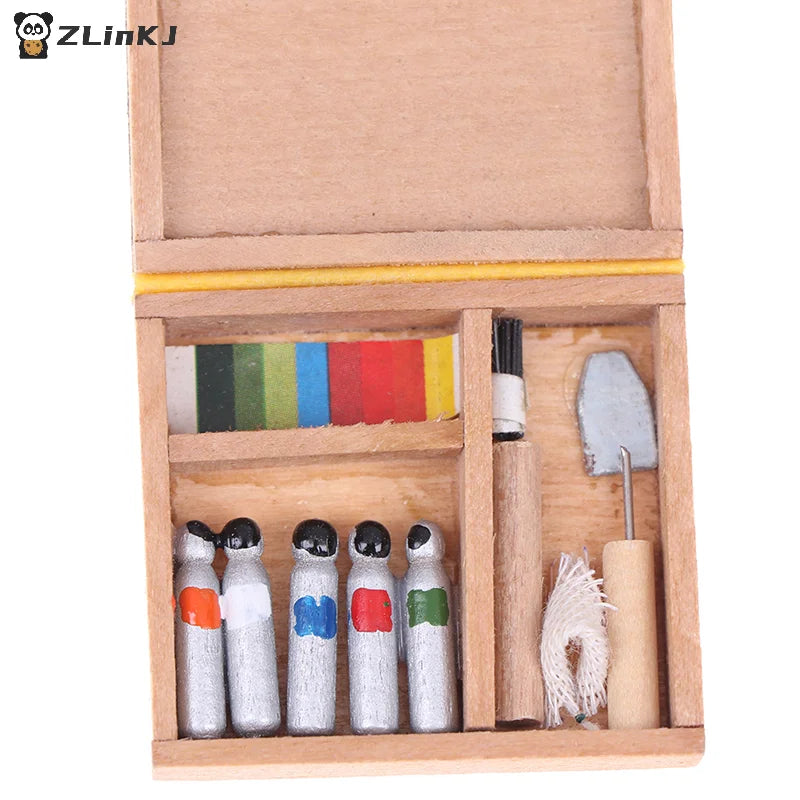 ▶1:12 Dollhouse Miniature Artist Paint Pen Wood Box Model Toys Dolls Accessories Zpaxo