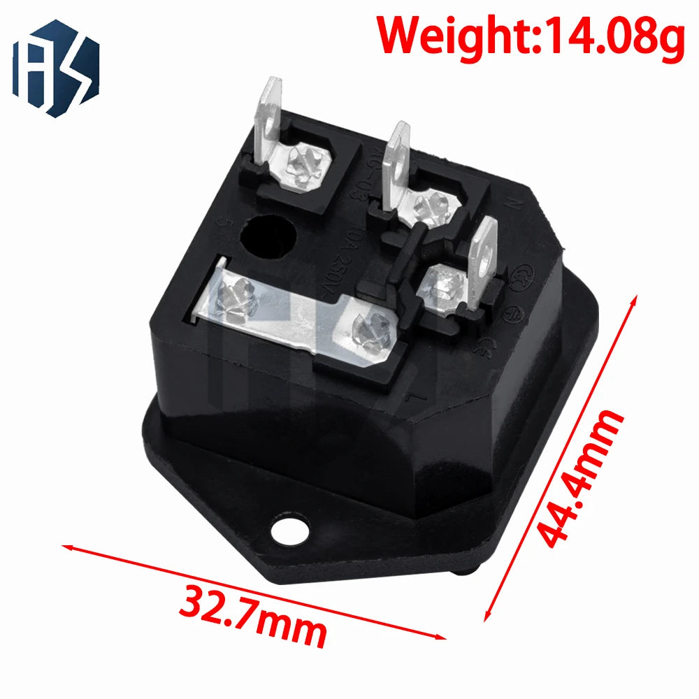 AC-03 3-Pin IEC 60320 C14 Fused Power Inlet Socket 250V 10A Fuse Zpaxo