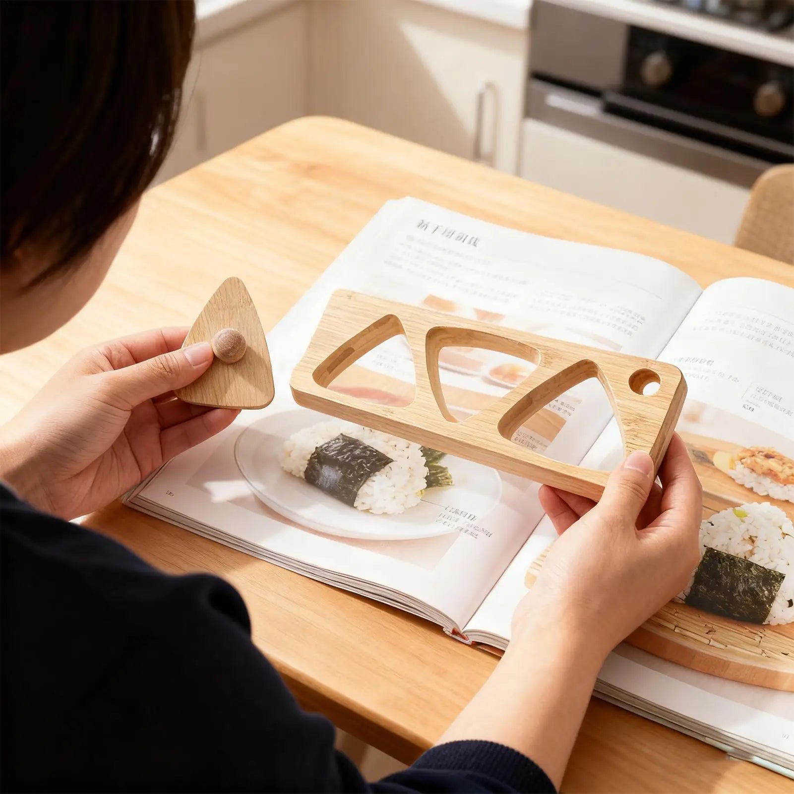 Riceball Mold Classic Wooden Non Stick Sushi Press Triangular Rice Ball Sushi Mold for Home Picnic Lunch DIY Meal Prep Zpaxo