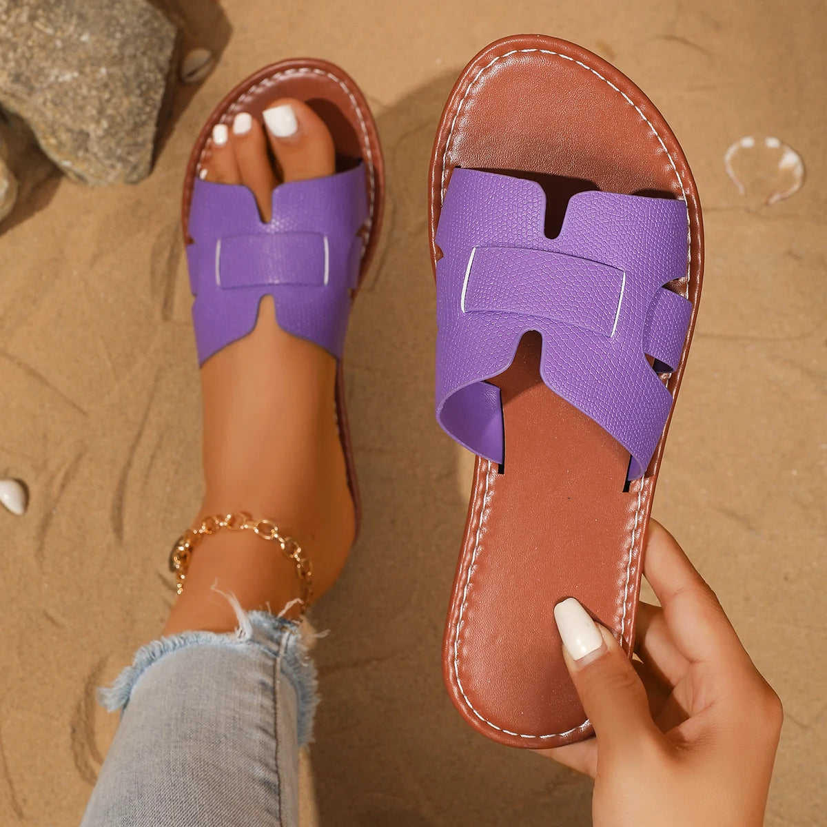 Women Slippers Lightweight Shoes Flat Outdoor Beach Female 2025 Sexy Zpaxo PURPLE 40