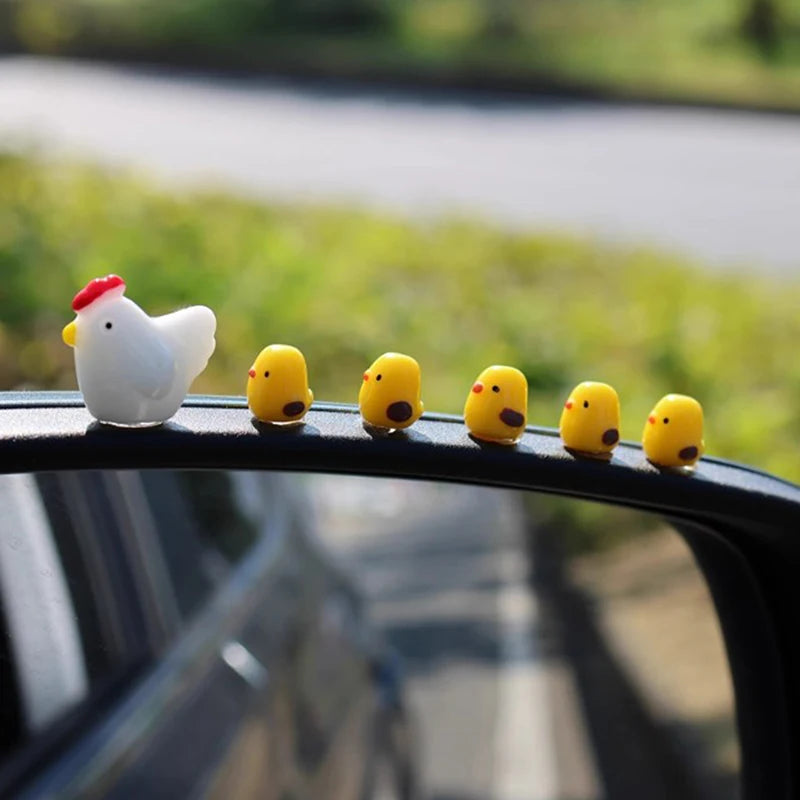 6 Cute Mini Chickens Car Dashboard Accessories Funny Chicks Rearview