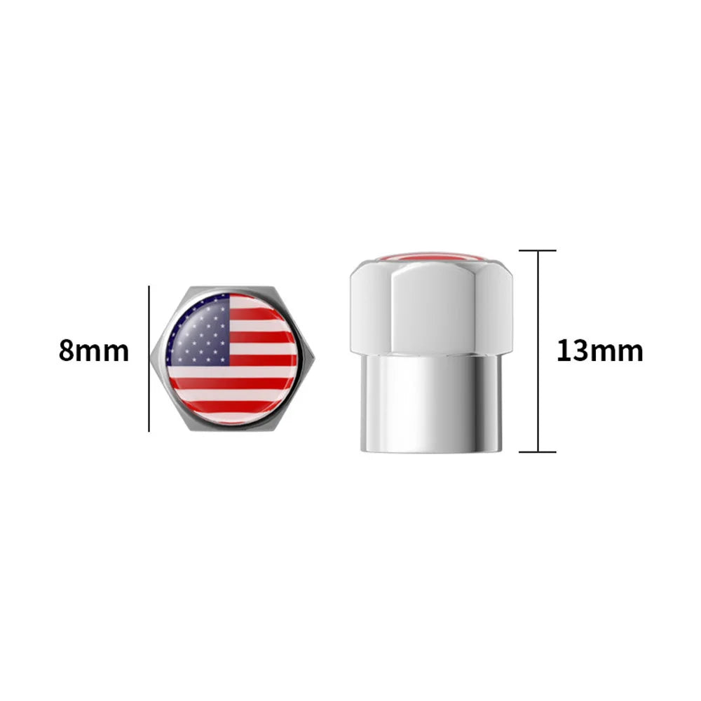 4-Pack National Flag Aluminum Tire Valve Stem Caps | Car & Bike