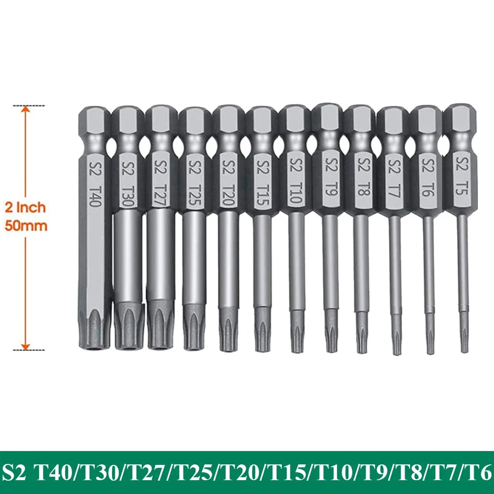 12 PCS Torx Security Bit Set S2 Steel Magnetic Security Screwdriver Set 50/100mm Star Screwdriver Set for Shark Vacuum T6-T40 Zpaxo 50mm 12pcs Set