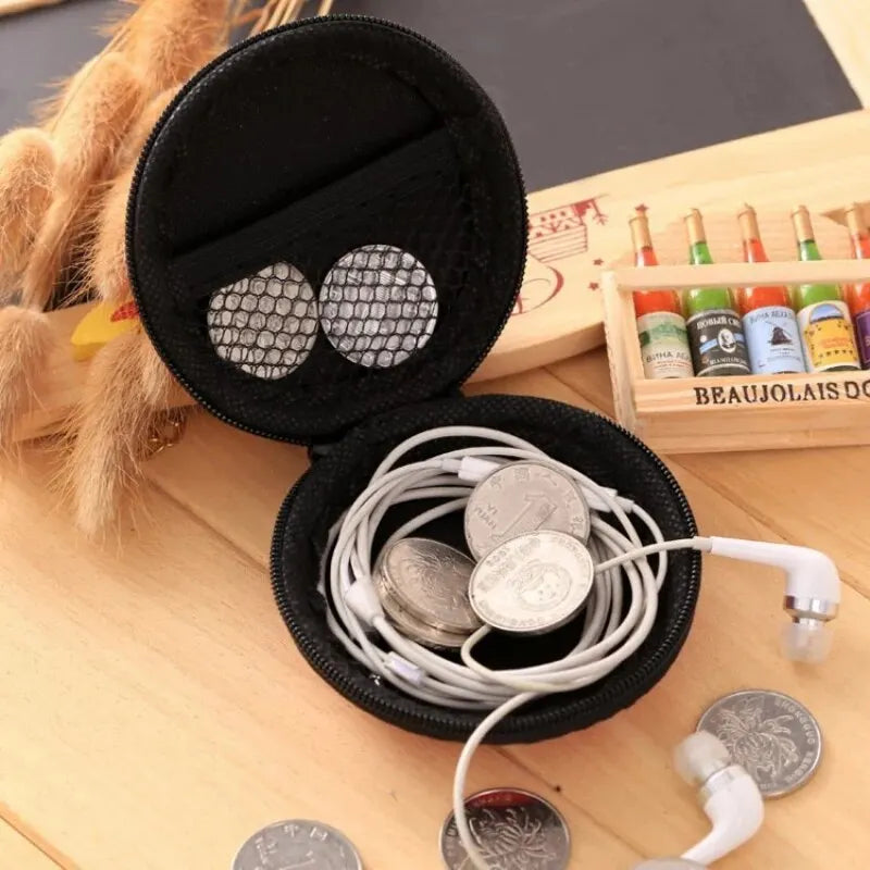 1- Earphones Bag Box PU Hard Carrying Pouch Earbuds USB Cable