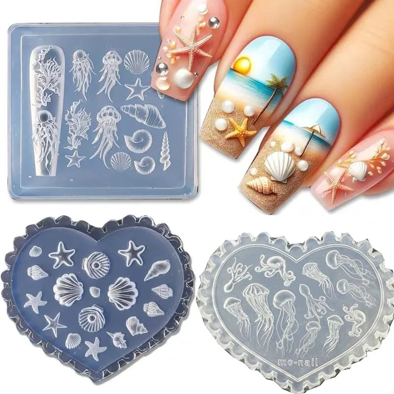 3pcs Ocean Silicone Nail Art Molds – Shell, Starfish & Coral Nail Art Molds Zpaxo