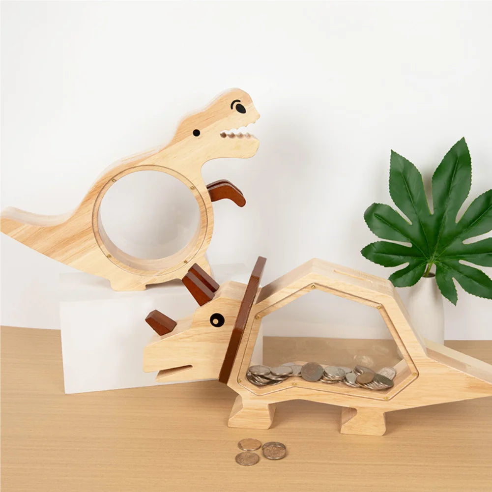 Money Box Dinosaur Arrives Wooden Money Box Acrylic Children's Desktop Ornament Savings Jar Zpaxo
