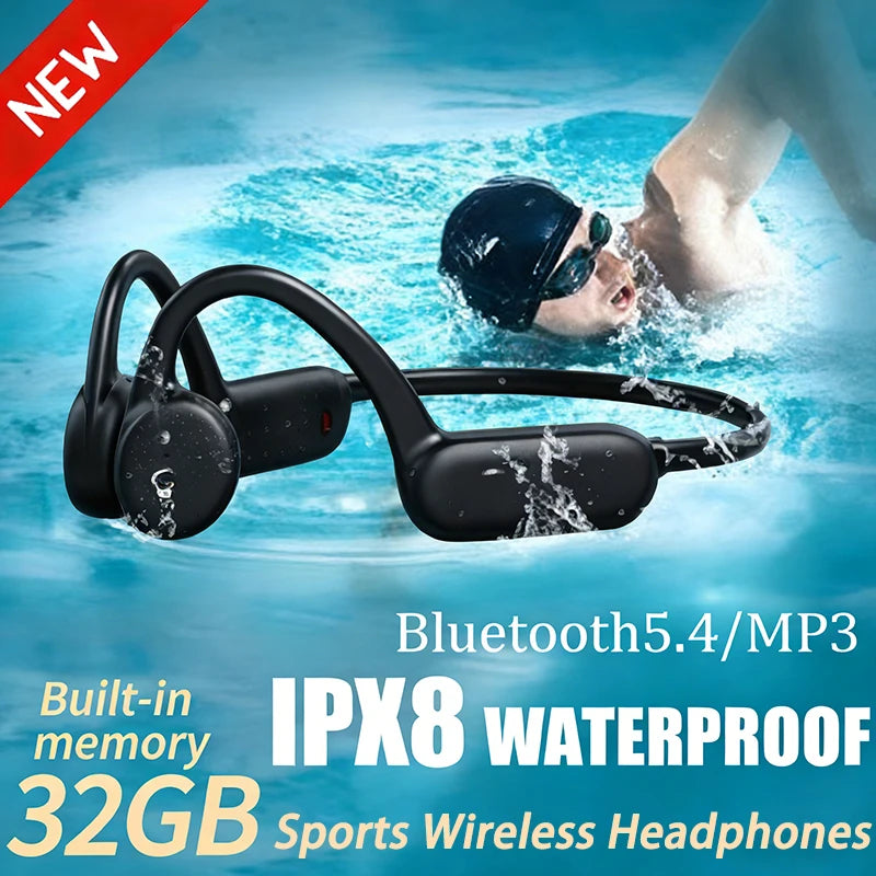 Bone Conduction Headset IPX8 MP3 32GB Bluetooth 5 3 Wireless Swimming