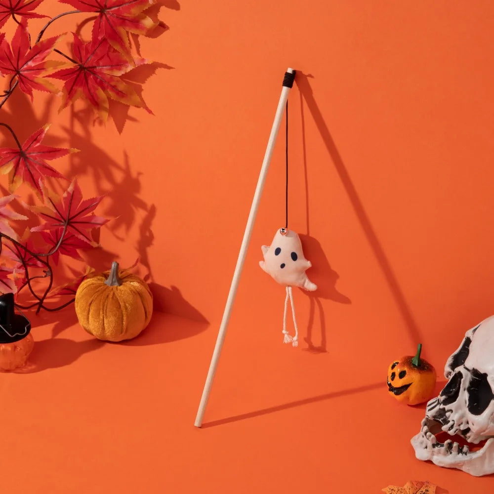 Halloween Cat Teasing Stick Toy Cute Pumpkin Bell Interactive Kitten