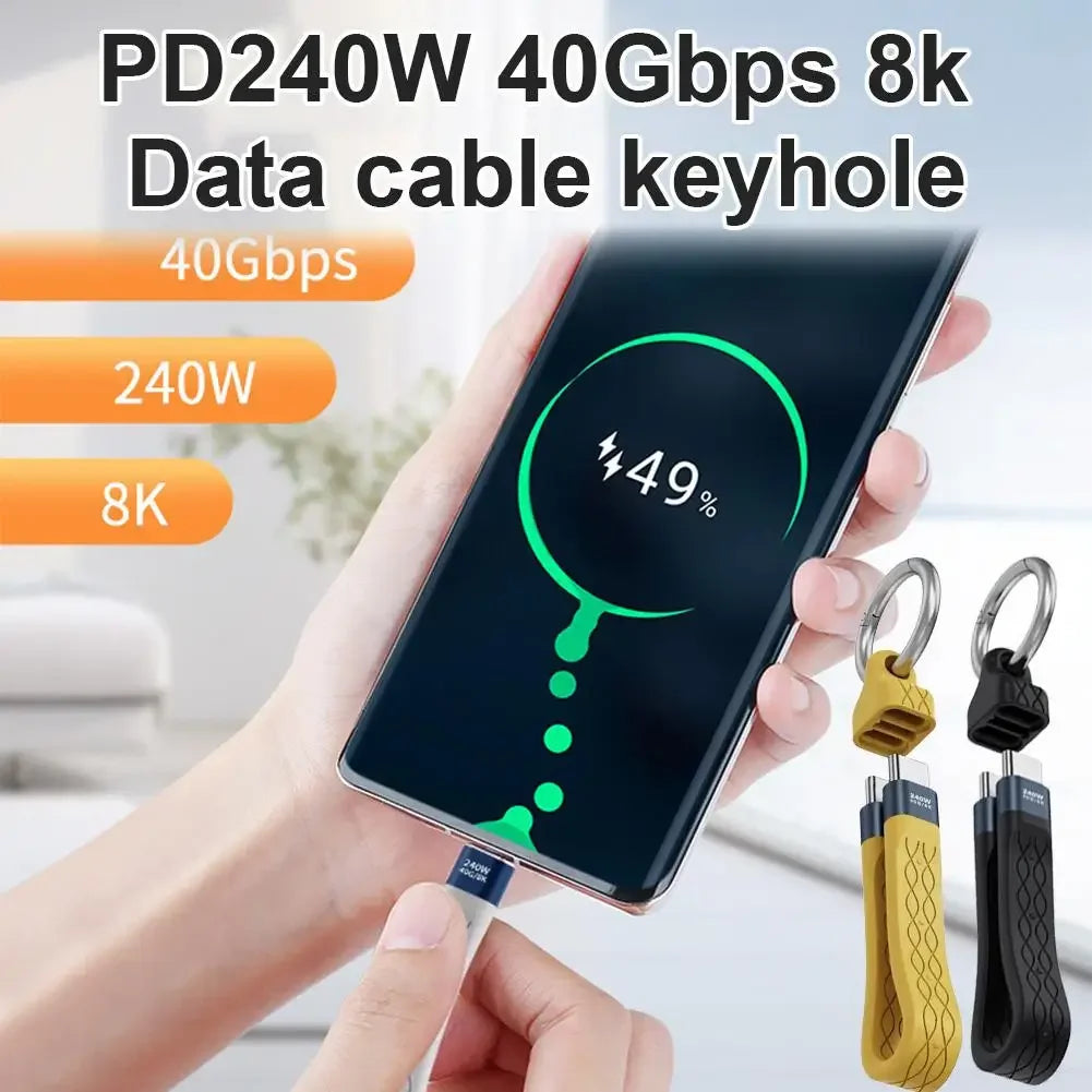 240W USB-C Keychain Cable 40Gbps Fast Charging & Data Transfer USB-C Charging Cable Zpaxo