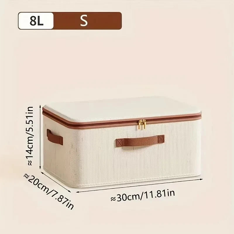 Large Household Storage Box Heavy-duty Hard Shell Cotton Linen Zipper Storage Organizer Box with Lid for Clothes Toys Blankets Zpaxo 8L 30x20x14CM