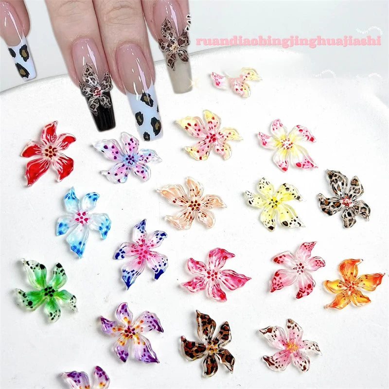 Mixed 3D Resin Gradient Colorful Transparent Lily Nail Art Decoration