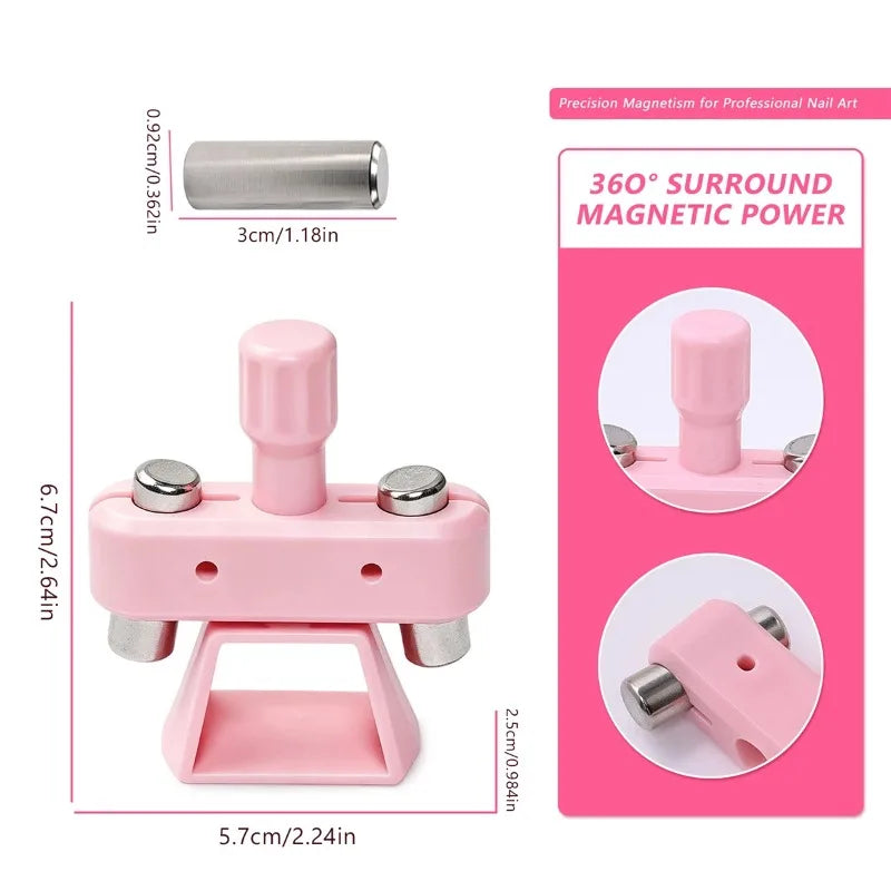 New Rotatable Glass Bead Cat-Eye Nail Art Magnet Gyroscope 3D Strong Magnet No Skills Cat Eye Effect Nail Art Tool for Beginners Zpaxo Pink With Magnet