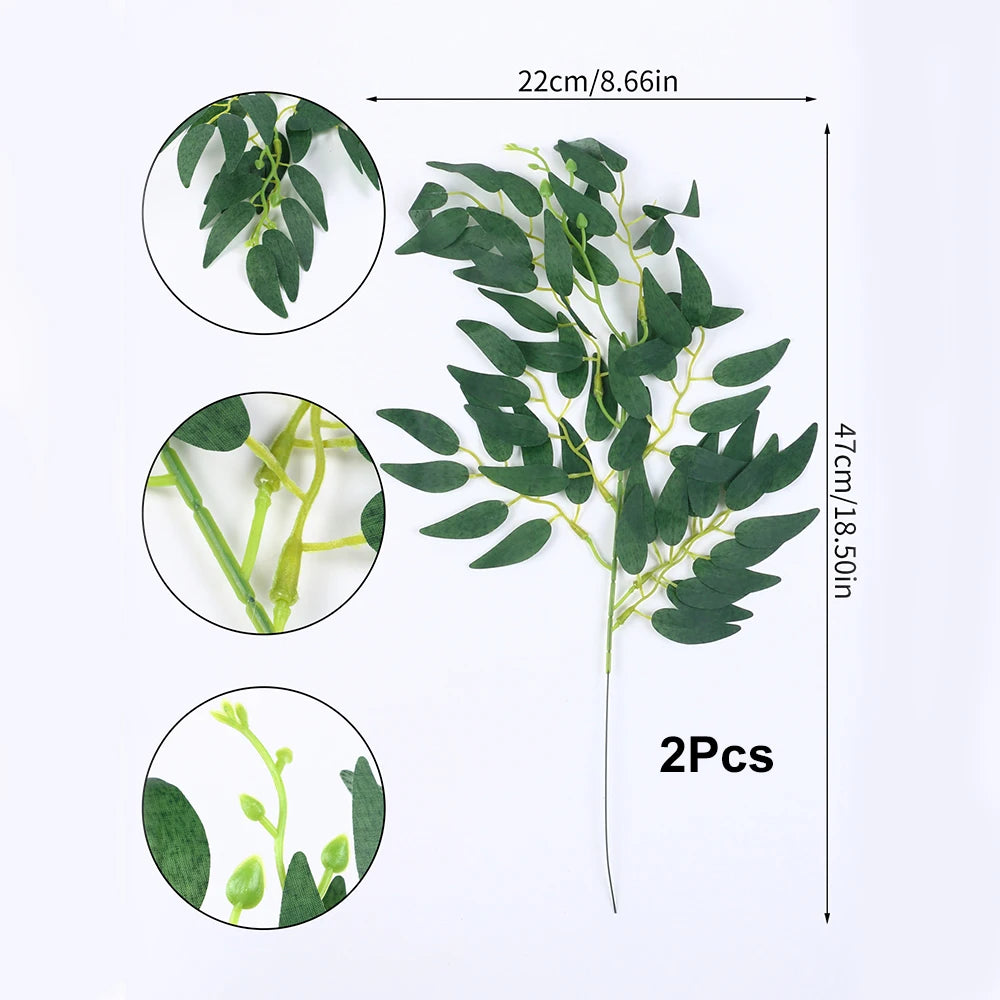 2Pcs Artificial Leaves Plant 18.5 Inch Faux Green Leaf Garland Branches for Wedding Bouquet Table Home Decor Zpaxo 2Pcs
