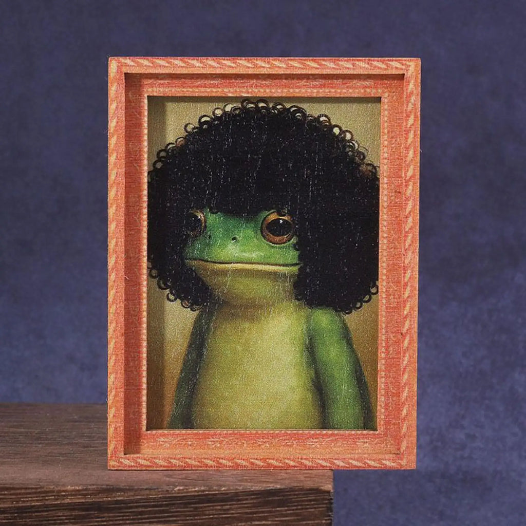 Funny Frog Magnet Wooden Small Cute Home Supplies Retro Framed Art