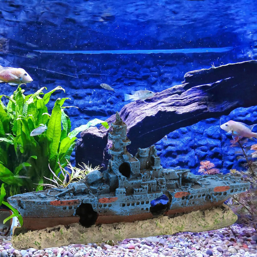 Sunken Ship Aquarium Ornament | Resin Fish Tank Decor Cave Aquarium Ornament Zpaxo