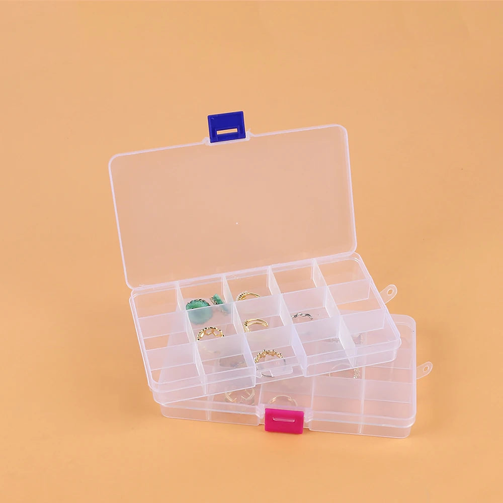 15-Grids Plastic Jewelry Storage Box with Adjustable Dividers Earrings Rings Beads Jewelry Transparent Organizer Container Zpaxo