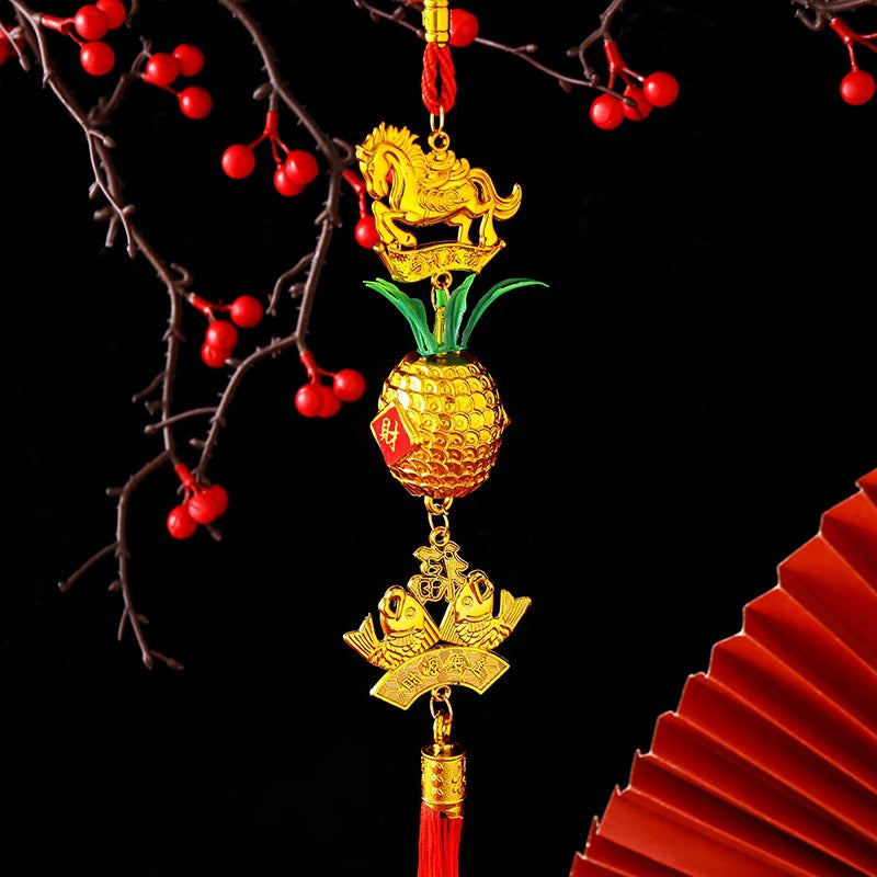 2026 Year Of The Horse Wall Hanging Car Ornament Chinese New Year Red Gold Pineapple Pendant Lucky Decoration Housewarming Gifts Zpaxo