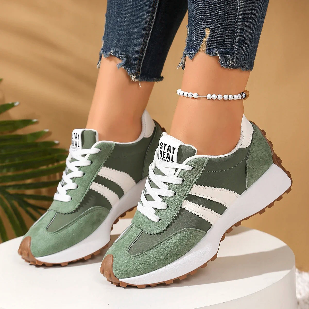 Women Chunky Sneakers Platform Casual Fashion Lightweight Soft Bottom Zpaxo green 37