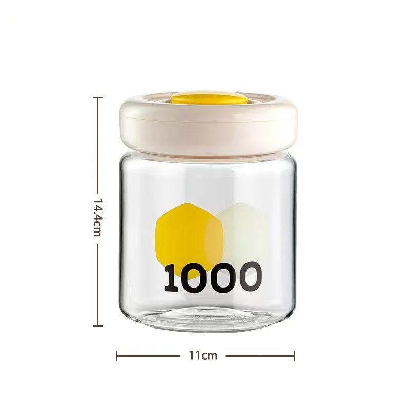 Vacuum Containers Food Storage Button Control Sealed Can Flour Sugar Zpaxo 1000ML Yellow