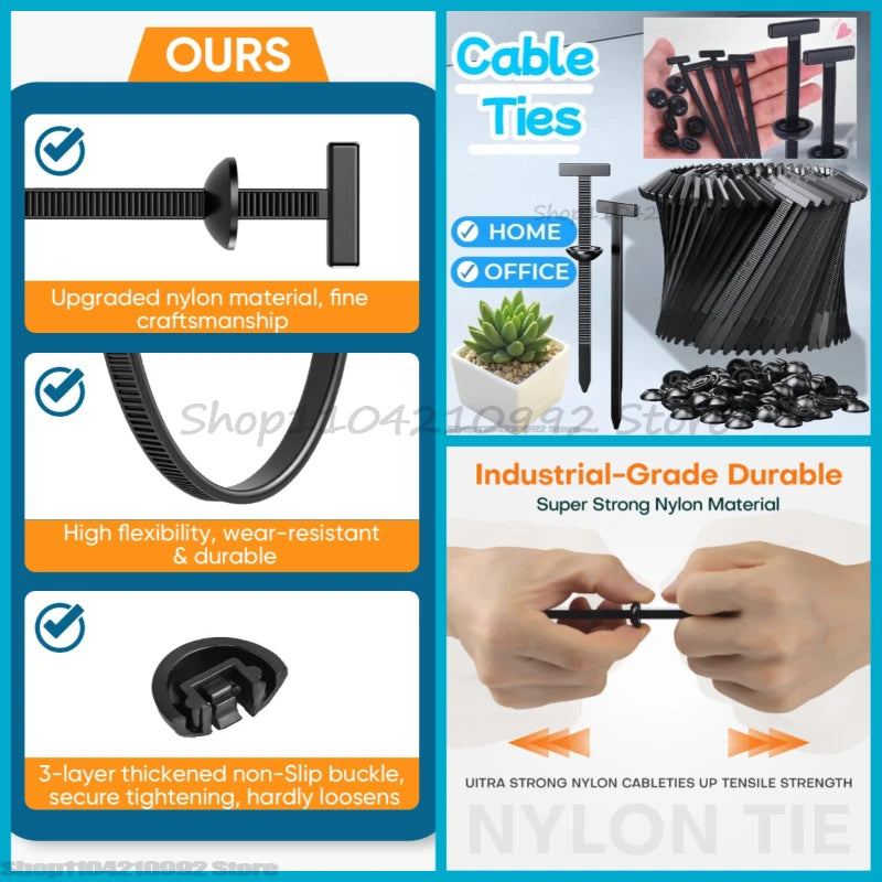 Self-Locking Cable Ties, Nylon Wire Management Clamps with Nails for Automotive Repair, Home DIY Tools Zpaxo