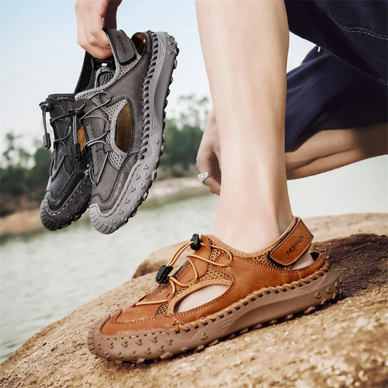 Summer Men Sandals Leather Mens Casual Shoes Outdoor Beach Roman Zpaxo