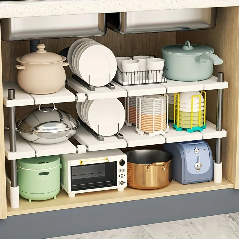 Adjustable Under-sink Organizer Stainless Steel Multi-tier Zpaxo