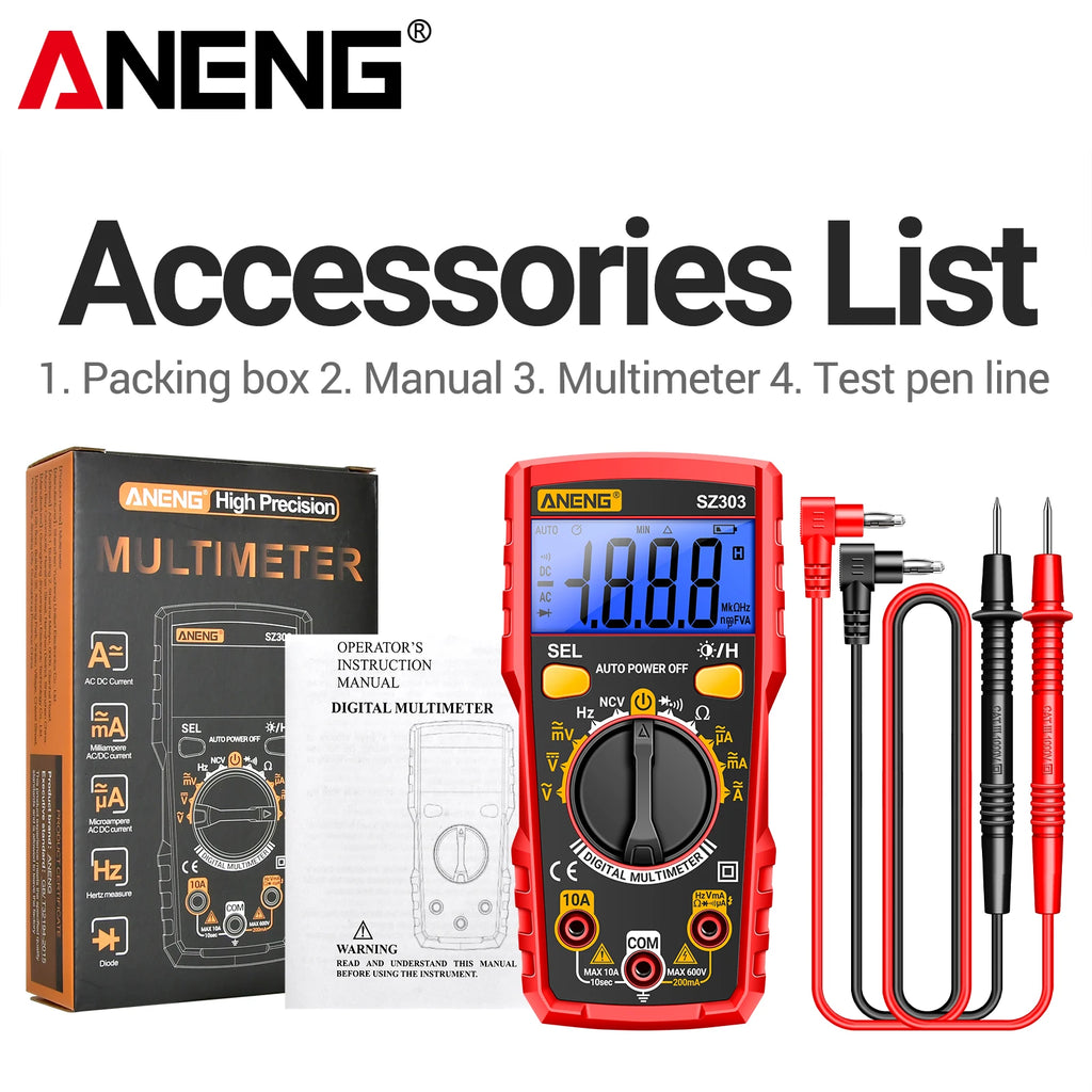 ANENG SZ303 Buzzer Backlight LCD Portable Electrician Tool RMS Auto
