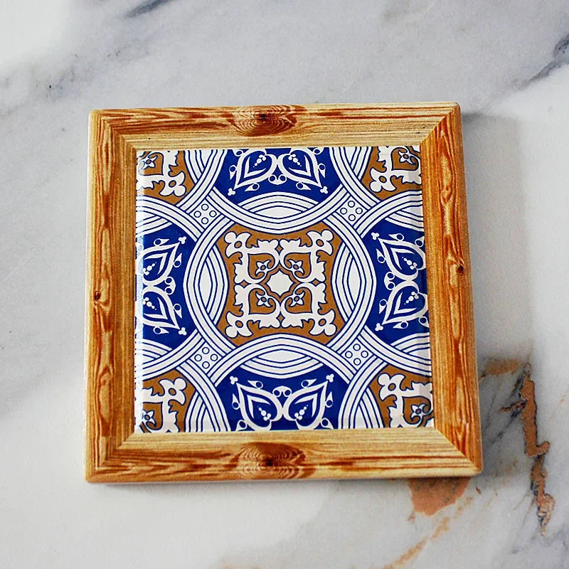Bohemian Ceramic Cork Coaster – Vintage Floral Tile Coffee Mat Ceramic Cork Coaster Zpaxo C