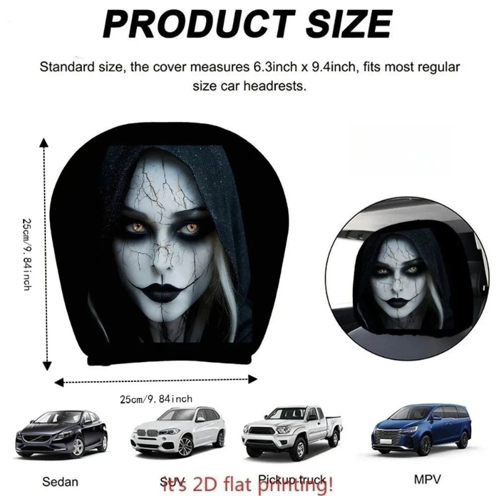 2D Stretch Car Headrest Covers Ghost Funny Neck Pillowcase Halloween Zpaxo
