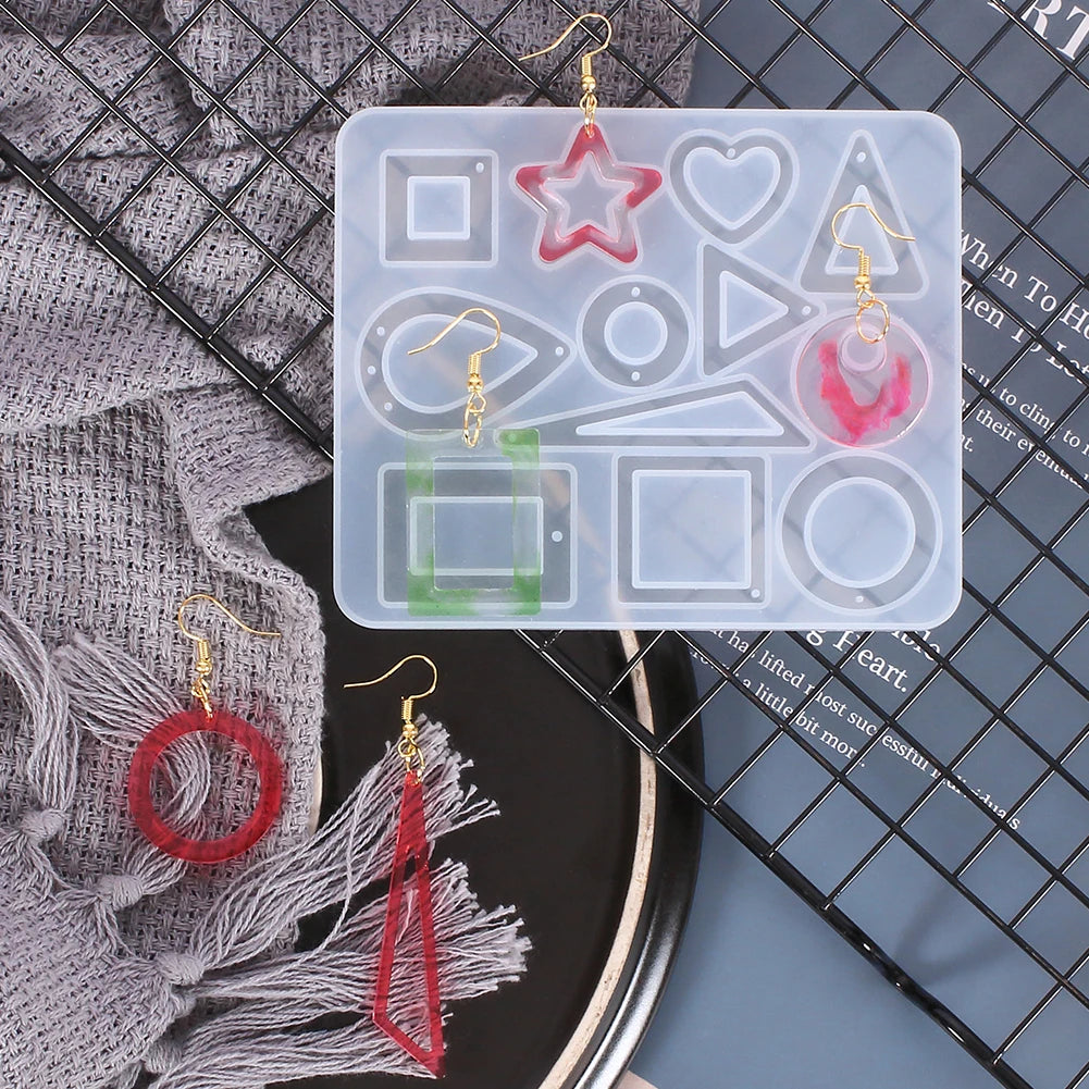 Geometric Silicone Earring Mold Pendant Keychain Necklace Jewelry Craft Making Round Square Heart Star Moon Epoxy Resin Mould Zpaxo