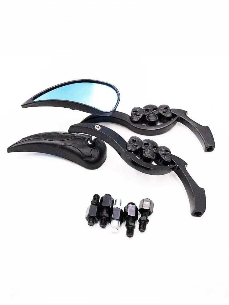Flame Skull Motorcycle Rearview Mirror – Retro Wide-Angle Side Mirror
