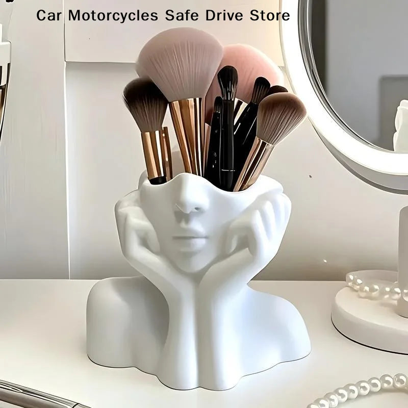 Creative Makeup Brush Holder Human Face Art Desktop Decoration Large