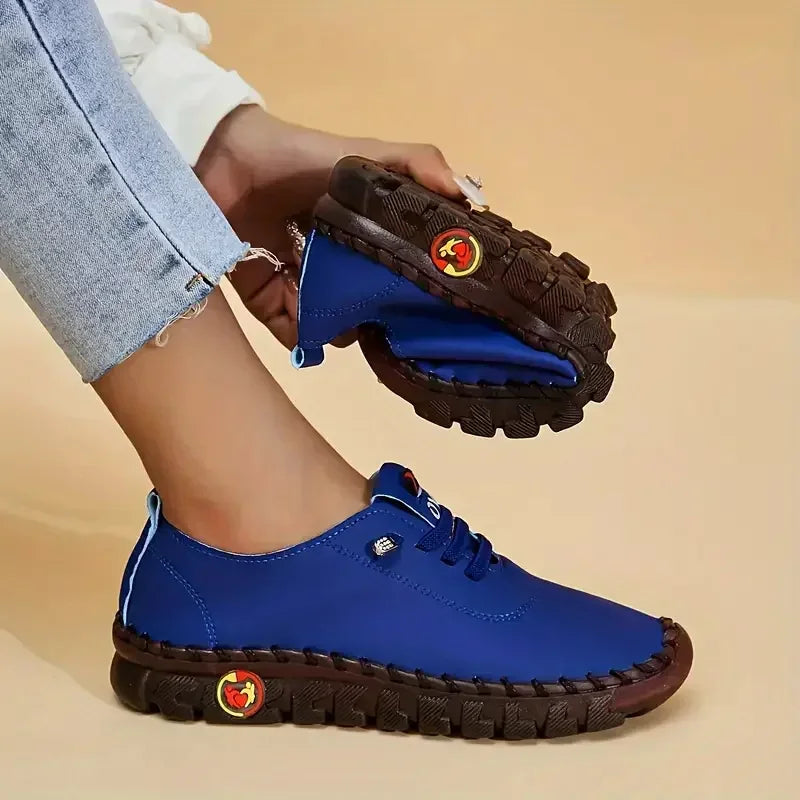New Women Sneakers Comfortable Soft Leather Loafers Shoes for Women Hand Sewing Thread Mom Shoes Fashion Outdoor Sneakers Women Zpaxo Blue 43