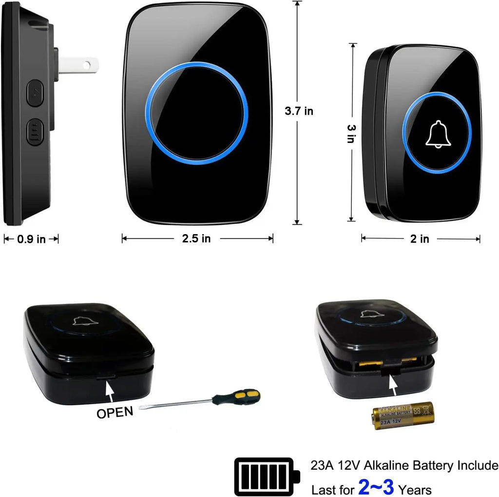 Wireless Doorbell Distinguish Front and Rear Doors, Over 1000 Feet Range and 60 Chime, 5 Levels Volume Waterproof Door Bell Kit Zpaxo