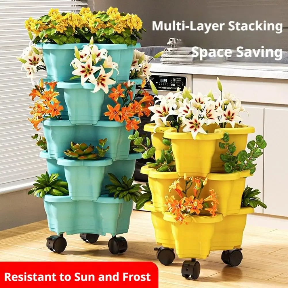 Multilayer Heart Shaped Petals Stereoscopic Planting Basin Indoor Vegetables and Plants Planting with Pulley Plastic Flower Pot Zpaxo