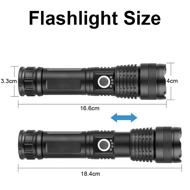 90000LM Power XHP50 Led Flashlight Rechargeable Torch Zoom Usb Hand Zpaxo