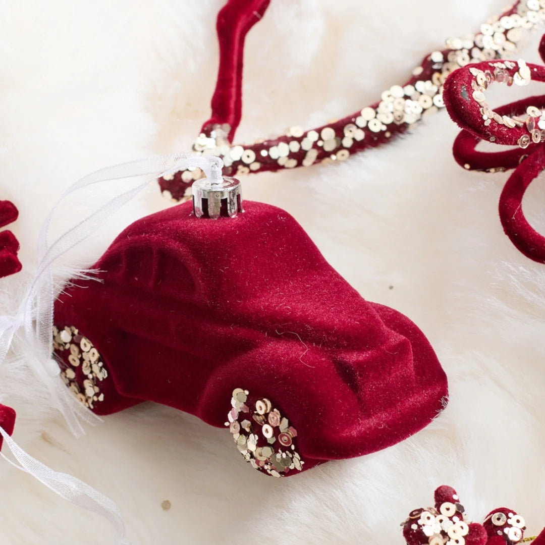 Flocked Burgundy Christmas Hanging Ornament | Holiday Tree Decor