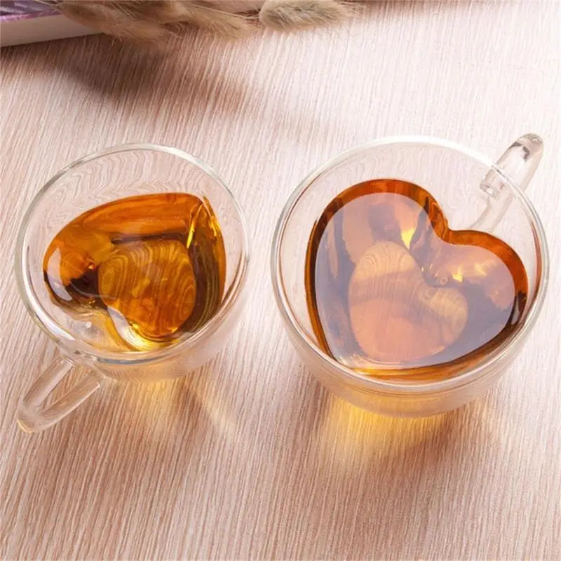 Heat Resistant Heart Glass Cup Double Layer Insulation Coffee Mug