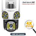 15MP Triple Lens WiFi Camera Outdoor PTZ Cameras Three Screen Motion Tracking Home Security Protection Video Surveillance Camera Zpaxo 15MP Camera No Card AU Plug